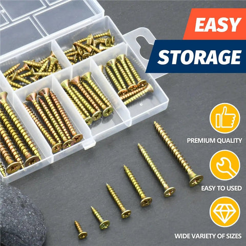 Selection of High Hardness Phillips Drive Flat Head Wood Screws With Coarse Threads For Strong Wood To Wood Joints Dual End