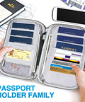 Open Go-To Passport Wallet With RFID Blocking, Waterproof Travel Organizer for passports, cards, and documents visible