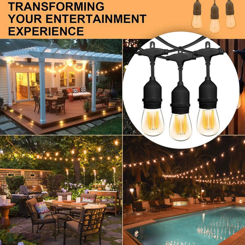 Outdoor String Lights Commercial Grade 96 Ft Waterproof With 30 S14 Shatterproof Dimmable LED Bulbs illuminating garden