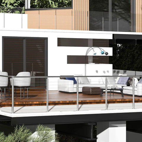 Modern deck with Round Cable Railing Post 36 Inch By 2.36 Inch Brushed Stainless Steel Pre Drilled With 10 Level Holes