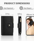 Travel Ready Compact Women's Bifold Wallet With RFID Blocking Zipper Coin Pocket And Card Holder in classic black next to iPhone for scale