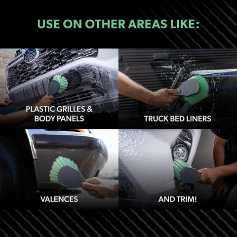 Wheelie Exterior And Wheel Brush With Soft Bristles For Safe, Scratch Free Cleaning Of Rims, Tires, And All Exterior Surfaces