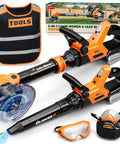 Kid Friendly Gardening Tools Set With Vest 2 In 1 Lawn Mower And Leaf Blower Lights And Sounds Toy With Goggles And Mask