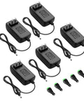 Go-To 24V DC Power Supply 1A 24W AC Adapter With 5.5mm Outer 2.1 To 2.5mm Inner Barrel Connector, 5 Pack, adapters and connectors visible