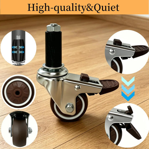 Slick Heavy Duty 2 Inch Caster Wheels Set Of 4 With Locking Expanding Stem And Quiet TPR Rubber Casters featuring locking brake and TPR material.