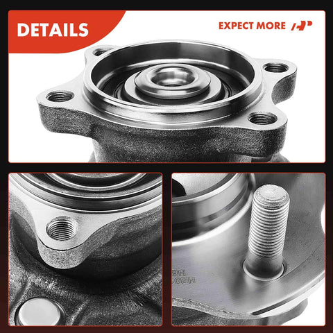 Close-up of rear wheel bearing and hub assembly 5 lug compatible for Nissan Altima, Maxima, Quest 2002-2009, high load ball bearing.