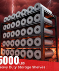 Heavy Duty 5 Tier Garage Shelving Unit Packing 5000 Lbs Metal Storage Rack adjustable shelf with rolls in dark background