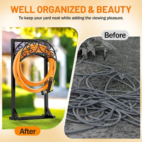Outdoor Garden Hose Holder Stand With 5 Spikes And 2 Shepherd Hooks Freestanding Heavy Duty Hose Rack For Outside Yard And Lawn