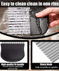 Crinkle cutter with black handle and stainless steel blade; kitchen vegetable slicer, close-up view
Front view of black crinkle cutter with frost-textured, non-slip handle
Close-up of sharp, ribbed crinkle blade with stainless steel teeth