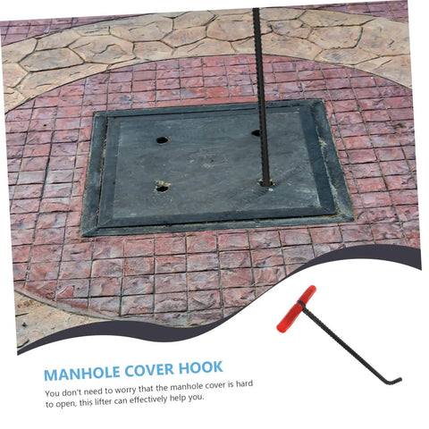 Beefy Steel Manhole Cover Lifter And Roller Shutter Door Hook With A Knuckle Friendly Grip for easy manhole cover lifting.