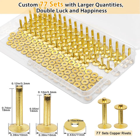 Straight Up Top Shelf Brass Leather Rivet Kit With 154 Pieces Of Durable Hardware Fasteners Ready For Any DIY Craft Or Repair Job Comes With Two Stud Lengths And A Snug Carry Case