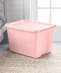 Pink 18 Gallon Storage Bin With Secure Snap On Lid Heavy Duty Stackable Plastic Tote Clutch For Moving Essentials And Home Organization.