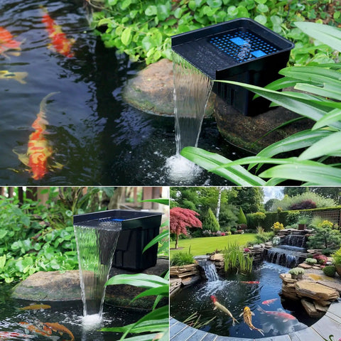 Pond Waterfall Spillway Kit With 1200GPH Pump, 10 Ft Corrugated Tubing, Filter Media, And Spillway For Outdoor Pondless Waterfall