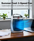 Portable Electric Space Heater With Dual 1500W And 750W Heating, Ceramic Desk Heater And Fan on office desk
