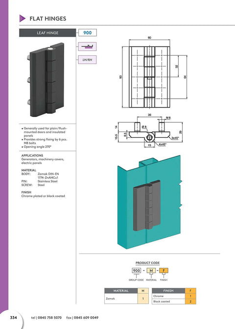 Design and dimensions of 12 Pack Heavy Duty Black Flat Leaf Hinges 270 Degree For Doors Trucks Cabinets With 6 M8 Bolts Flush Mount Zamak Body