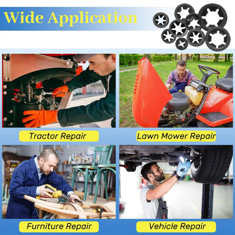 Applications of Ultimate 630Pcs Quick Lock Internal Tooth Star Washers Set in various repair projects.