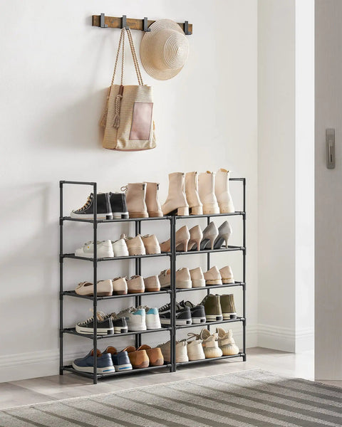 10-Tier Tall Shoe Rack Organizer With Metal Frame And Nonwoven Shelves, Vertical Shoe Storage For Entryway Or Bedroom, Black