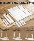 Solid Build Electric Standing Desk With 55x26 Inch Adjustable Height And Clean White Finish Offering Smooth Glide Operation For Ergonomic Monitor Riser Plus Built Drawers Keeping Your Pro Home Office Setup Zero Clutter And Ready To Crush The Daily Grind components layout for easy installation on hardwood floor.