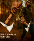 15 Inch Survival Axe For Camping And Bushcraft With Forged High Carbon Steel Blade And Walnut Wood Handle in forest setting
