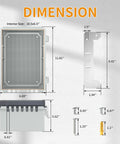 Outdoor Waterproof Electrical Junction Box IP67 Weatherproof Enclosure For Outdoor Wiring Dustproof And Ventilated For Heat Dissipation 11.8 By 6.7 By 5.6 Inches Tough As Nails All Weather Stainless Steel Shell dimensions with vented cover and mounting hardware