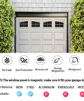 Magnetic Faux Arched Window Panes For Steel Garage Doors, Eight Panel Two Car Garage Decor Kit on a white garage door