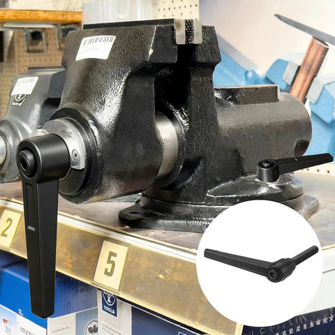 Pro Shop Grade Quick Release Lever Handles With No Sweat Adjustment M10X60MM Zinc Alloy used on a lathe machine for secure clamping.