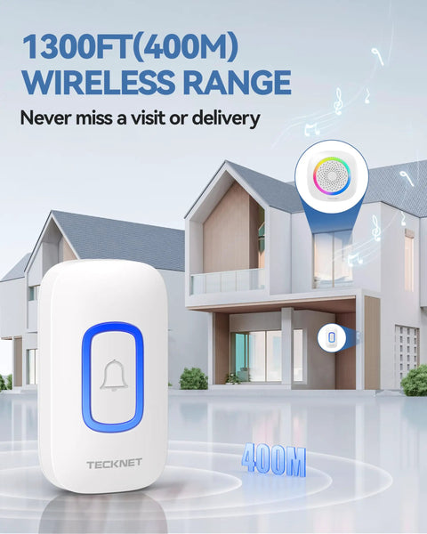 Plug In Wireless Doorbell With RGB Lighting And 1300 Ft Range For Home Office Classroom And Store IP66 Waterproof With 60 Chimes