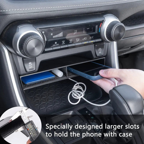 Center Console Organizer For Toyota RAV4 2019-2025 And RAV4 Prime, Bigger Slots Tray holds phone, cables neatly in console.