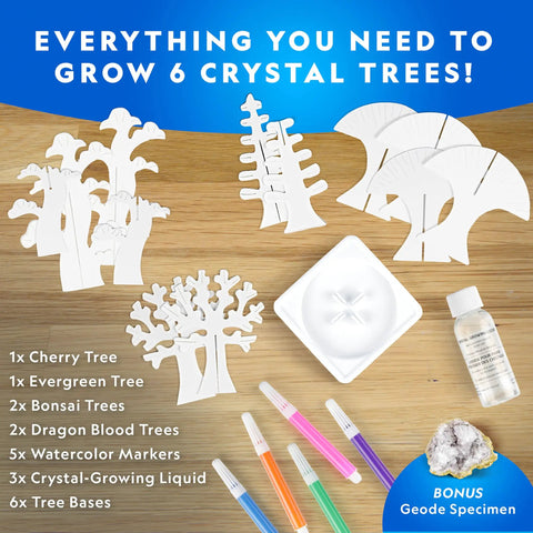 Crystal Growing Tree Kit For Kids, Grow Six Sparkling Crystals In About Six Hours, Hands On STEM Craft Set With Geode Specimen And Colorful Crystal Supplies