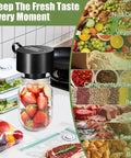 Gurithe Electric Mason Jar Vacuum Sealer With Smart Auto Stop Technology For Fresh Food Storage with fruits in glass jar.