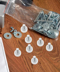 20 Pcs Adjustable Furniture Legs With Non Slip PVC Pads For Shelves Cabinets Tables And Chairs Threaded Screw Leveling Feet For Floor Protection And Uneven Surface Adjustment, white threaded feet and hardware