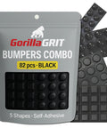 Bumper and Rubber Feet 82 Piece Combo Pack Black Stick On Self Adhesive 5 Bumper Shapes for cabinets and more packaging