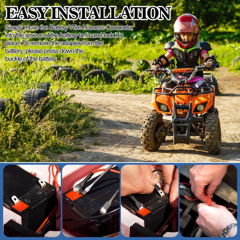 Red 2 Pin Battery Wire Harness Connector for 12 Volt Ride On Vehicles with 12 Gauge Wire 40 Amp Fuse and toy ATV installation