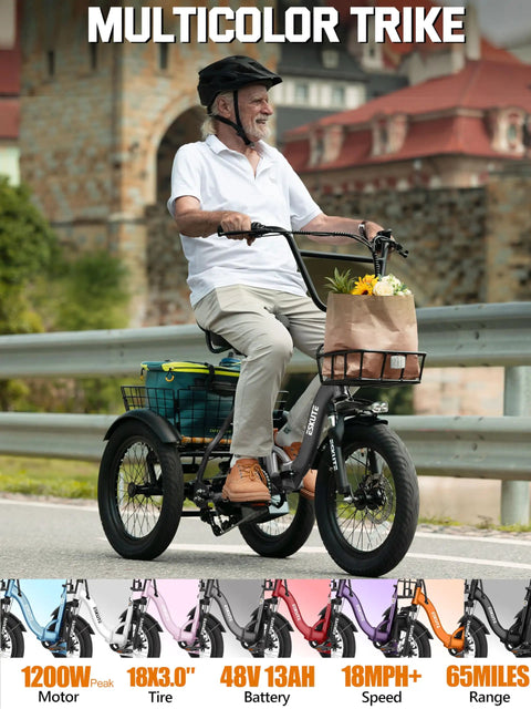 Folding Electric Trike With Fat Tires And Step Through Frame Three Wheel Ebike For Adults 55 Mile Range 18 MPH