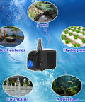 Powerful Submersible Water Pump 520GPH With Built In Sponge Filter for ponds, hydroponics, aquariums, fountains, water features