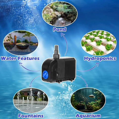 Powerful Submersible Water Pump 520GPH With Built In Sponge Filter for ponds, hydroponics, aquariums, fountains, water features