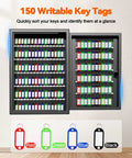 Heavy Duty 150 Key Wall Mounted Lock Box With Key Drop Slot And Colorful Key Tags, Rugged Anti Theft Safe For Secure Key Storage In Home Garage Office Hotel School And Commercial Use, open showing colorful key tags