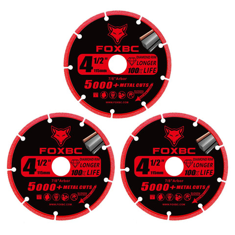 Three 4-1/2 Inch Diamond Cutting Wheel For Angle Grinder Dry Cut Metal Cut Off Up To 100X Longer Life Than Standard Discs