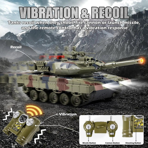 Epic Remote Control Battle Tank Set 1/24 with M1A2 in action showing recoil and vibration features
