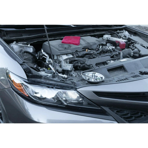 Round Magnetic Parts Tray With Heavy Duty Magnet Stainless Steel Workbench Organizer For Small Hardware And Tools Keeps Nuts Bolts And Screws In One Place visible on a car engine.