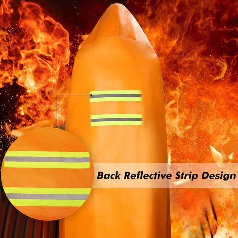 Back view of Fireproof Hooded Cloak For Home Fire Safety Go To Gear 63 X 56 Inch with reflective strip design.