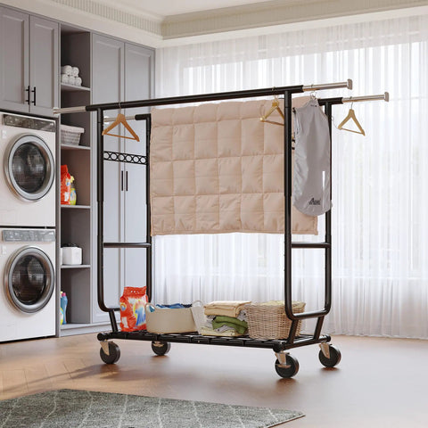 Rock Solid Heavy Duty Clothing Rack Featuring Double Hanging Rods And Commercial Grade Stainless Construction Built Tough For Master Bedroom Or Boutique Display Rooms