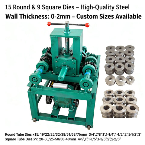 Intbuying 2.2KW Electric Pipe Tube Bender Roller Machine with dies for cold bending round and square steel bars.