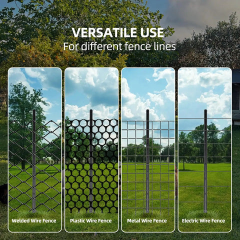 Heavy Duty 6Ft No Dig U Post Fence Posts For Wire Fences, Galvanized Steel Garden Posts, 15 Pack shown with different wire fences