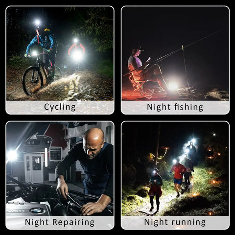 Rechargeable Keychain Flashlight 4 Pack With COB LED Ultra Bright Work Light in use for cycling, night fishing, repairing, running