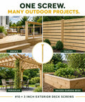 Heavy Duty 300 Count Exterior Deck Screws 8 By 1.25 Inches Featuring Bright Yellow Ceramic Coating For No Sweat Rust Defense On Pressure Treated Lumber And Synthetic Board Construction Includes A Solid T25 Torx Bit Inside, showcased in decks, fences, pergolas, and raised garden beds.