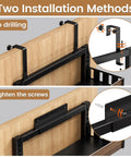 Eight Tier Over The Door Pantry Organizer With Adjustable Wire Baskets And Heavy Duty Support Rails For Kitchens Pantries And Closets showing two installation methods.