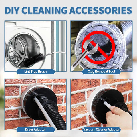 7 Piece 16 Foot Dryer Vent Cleaning Kit with Reinforced Nylon Brush, Lint Trap, Vacuum, and Dryer Adapters for Fire Prevention