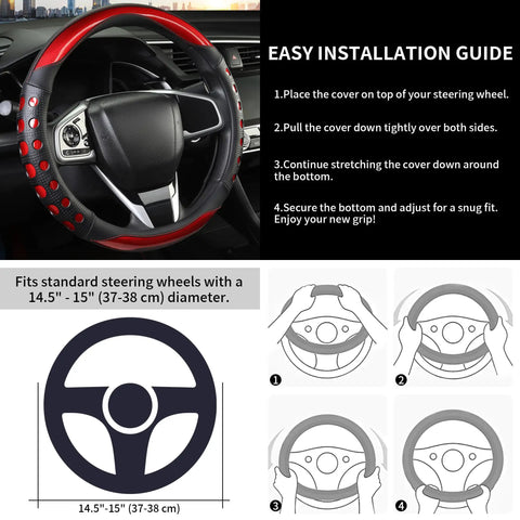Rich Red Nappa Style Leather Steering Wheel Cover With Firm Anti Slip Grip Fits 14.5 To 15 Inch Cars Trucks And Suv installation guide.