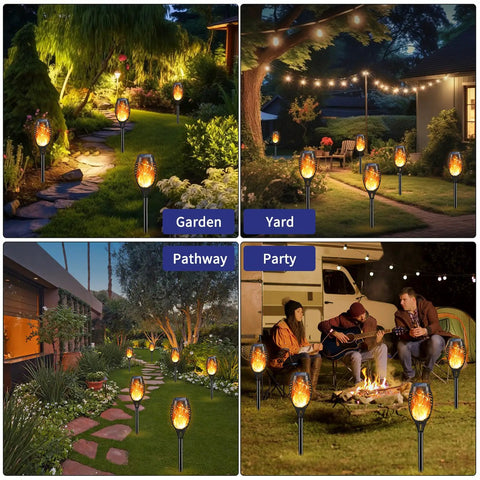 12 Pack Solar Torch Lights With Realistic Flickering Flame, Outdoor Waterproof Garden Pathway Lights for Yard and Patio Decor
